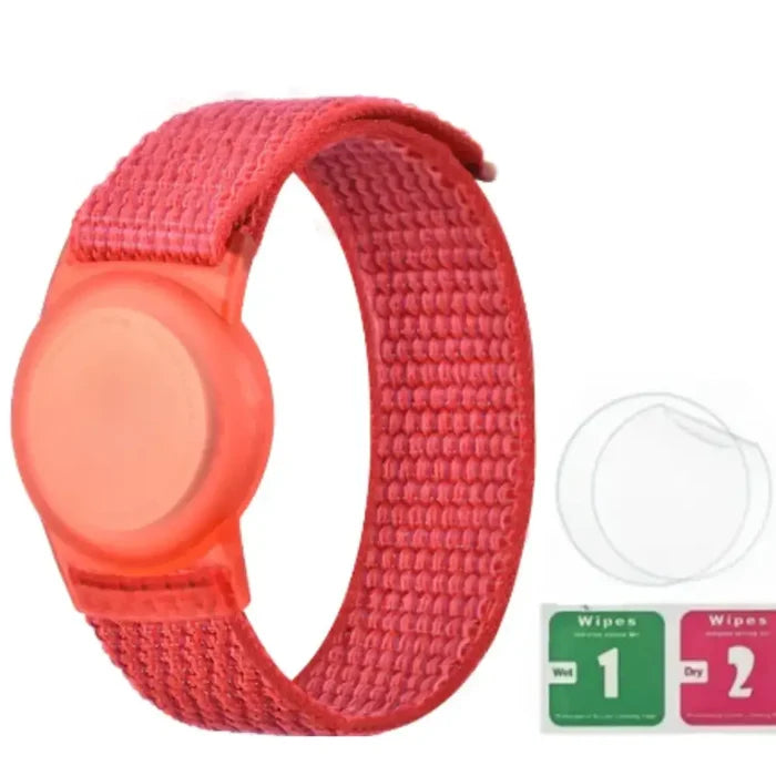 Waterproof Air Tag bracelet by Habicare, a hidden silicone wristband designed for kids to securely carry an Air Tag.