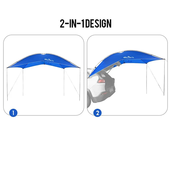 Waterproof Habicare car rear shelter in SS style, shown installed on vehicle, protecting from rain and weather elements.