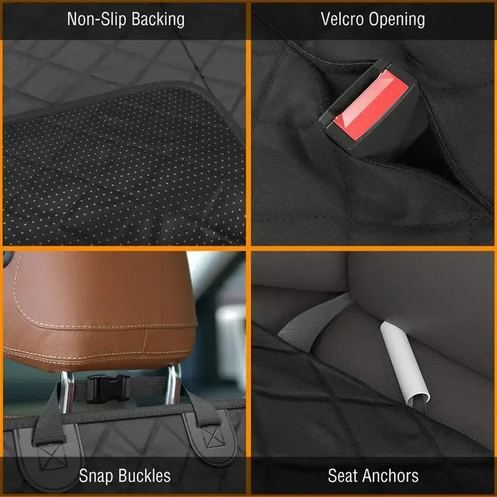 Habicare waterproof dog car hammock in two colors, waterproof fabric and adjustable straps for pets' comfort and safety during travel.