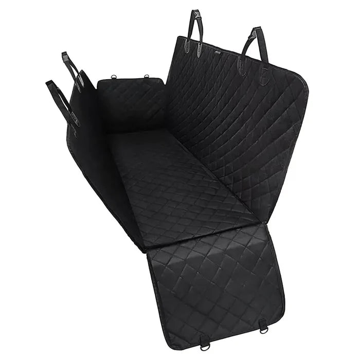Habicare waterproof dog car hammock in a car seat, protecting upholstery and keeping pets comfortable during travel.