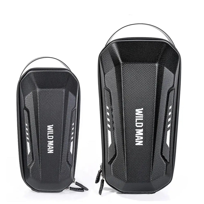 Habicare waterproof front storage box for e-scooters, available in 13 different storage types, securely attaches to scooters.