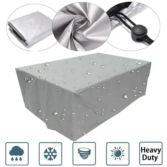 Habicare waterproof garden furniture cover in SS size, dustproof and rainproof, protecting outdoor tables and chairs from snow and rain.
