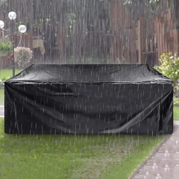 Habicare waterproof garden furniture cover, dustproof and rain/snow resistant, in various sizes, protecting outdoor tables and chairs.