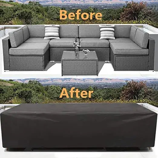 Habicare waterproof garden furniture cover in SS size, dustproof and rainproof, protecting outdoor tables and chairs from snow and rain.