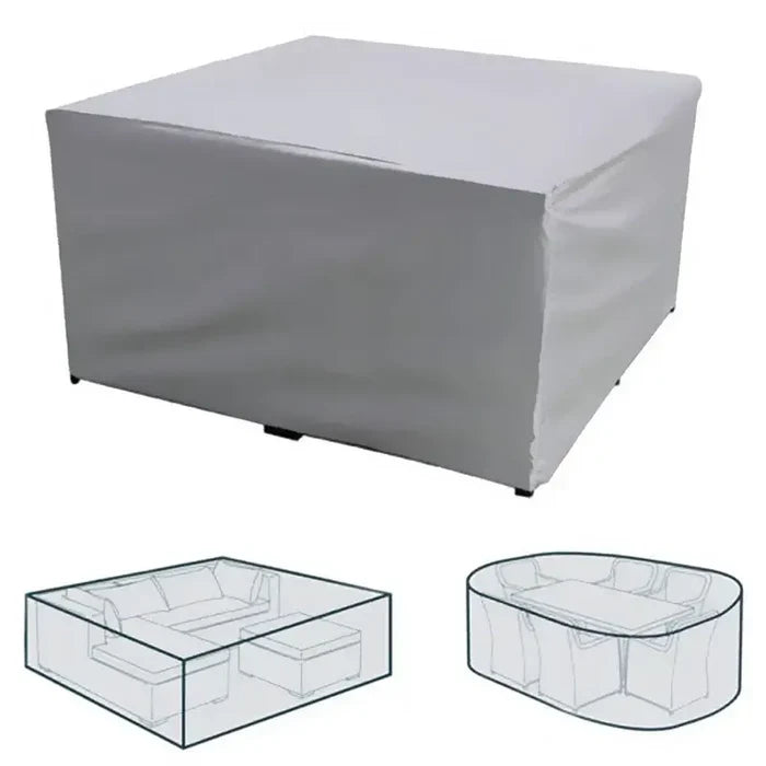 Habicare waterproof garden furniture cover in size SS, dustproof and protective against rain and snow, shown fitting outdoor furniture.