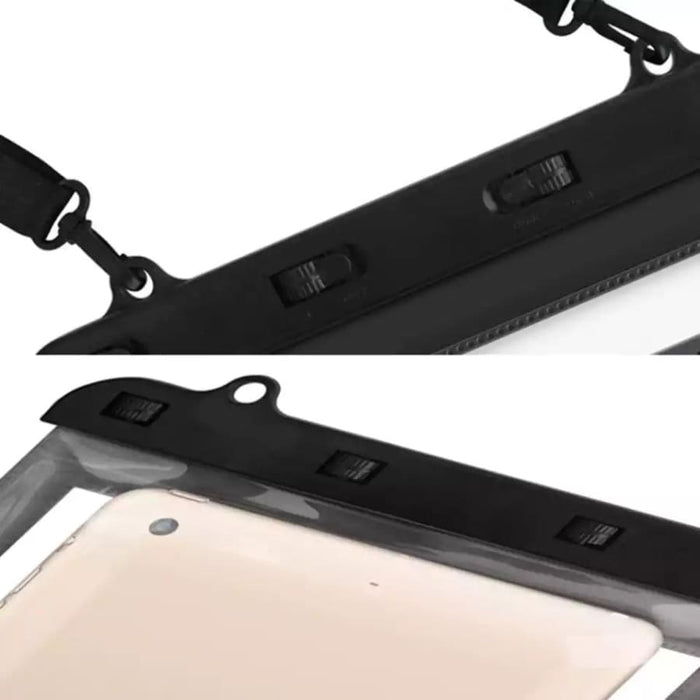 Waterproof iPad and tablet bag by 9eight5, designed for cycling and outdoor use, with secure waterproof protection and adjustable strap.