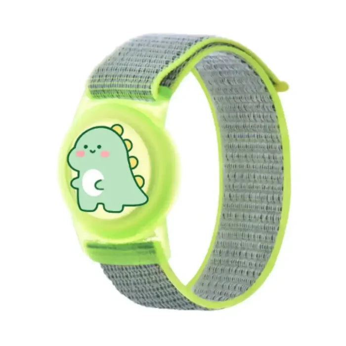 Waterproof nylon Air Tag bracelet for kids by Habicare, TWS model, showing a lightweight, durable, colorful wearable tracking device.