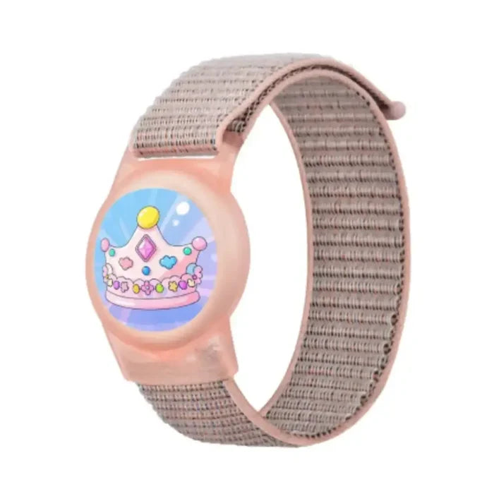 Waterproof nylon Air Tag bracelet for kids by Habicare, TWS model, designed for secure tracking and durable wear.