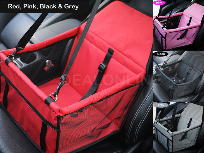 Waterproof pet car seat cover by dealonlinenz, showing a durable, multi-colored cover designed for cats and dogs in a vehicle.