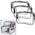 Transparent waterproof cosmetic bag by Habicare with zip closure, available in three sizes, ideal for organizing beauty essentials.