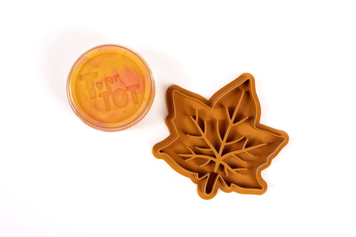 Leaf playdough cutter with handmade playdough supporting sensory play and fine motor development