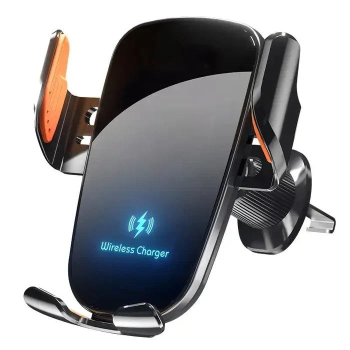 Black 9eight5 Habicare wireless car charger with 15W fast charging, mounted in a vehicle for easy phone charging on the go.