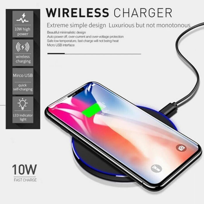 9eight5 wireless phone charger with sleek design, wireless charging pad for smartphones and tablets, close-up view.