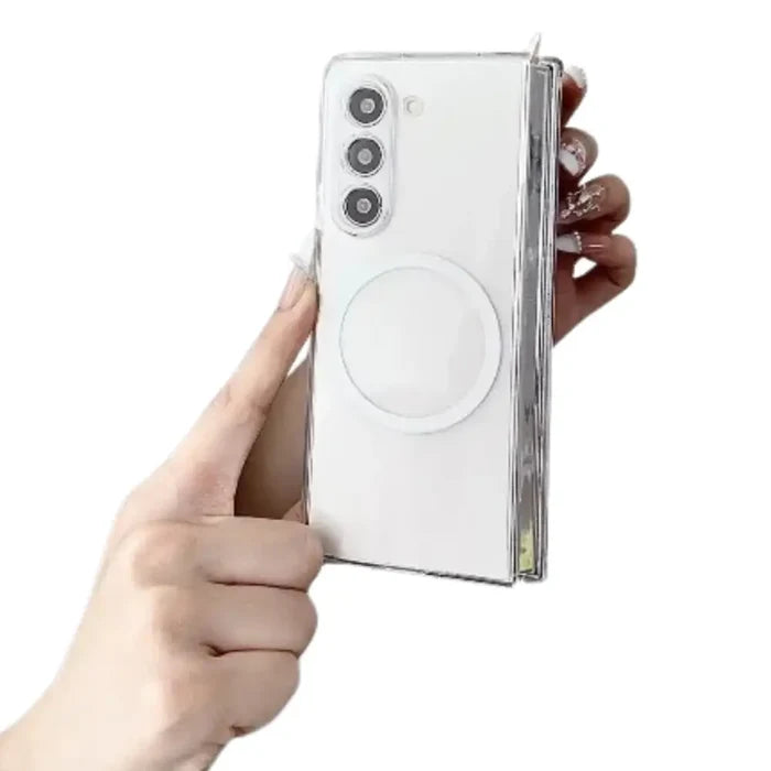 Clear wireless case for Samsung Z Fold series by Habicare, featuring magnetic design and slim protective cover.