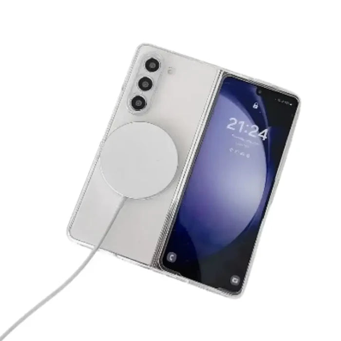 Clear wireless case for Samsung Z Fold series by 9eight5 from Habicare, showcasing the slim, transparent protective design.