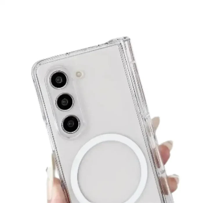 Clear wireless case for Samsung Z Fold series by 9eight5 from Habicare, showcasing a slim, transparent protective cover.