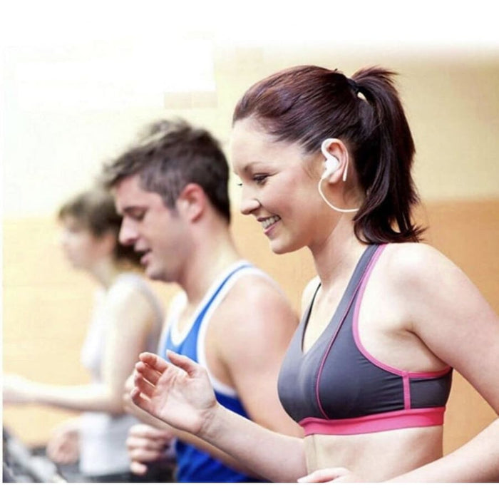 Wireless earphones by 9eight5 in black, available in four colors, shown with a sleek design for phone and tablet use.