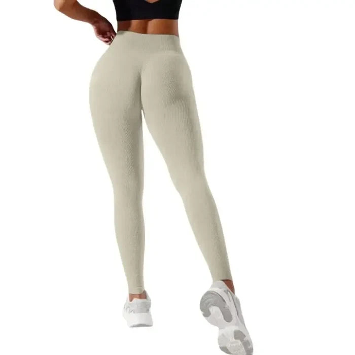 Women’s high-waisted seamless leggings by Habicare in three colors, showcasing a comfortable fit and smooth fabric.