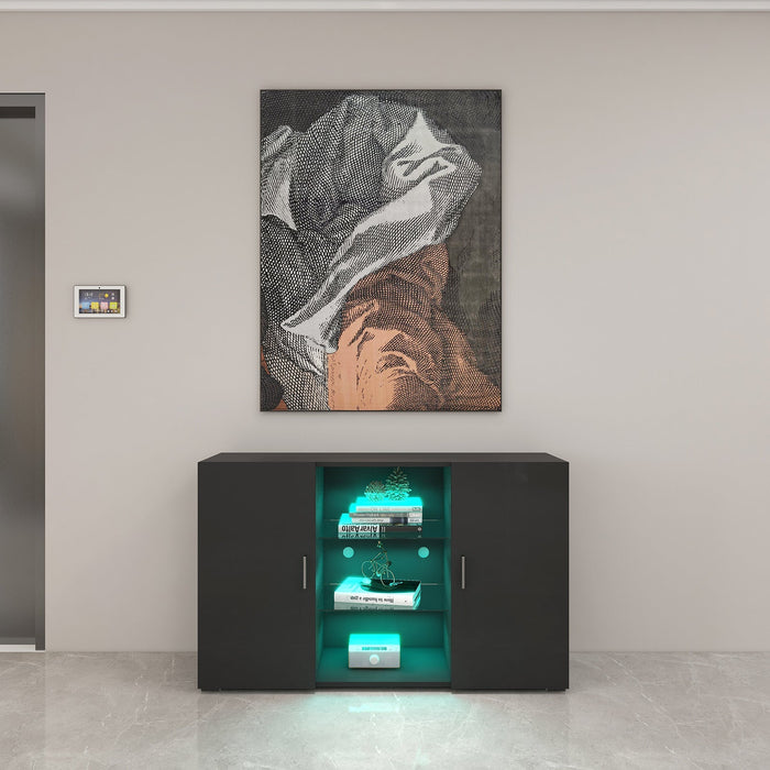 Black RGB LED lighting side stand for cabinets and bookshelves by Sue-E Furniture, featuring modern design and customizable lighting.