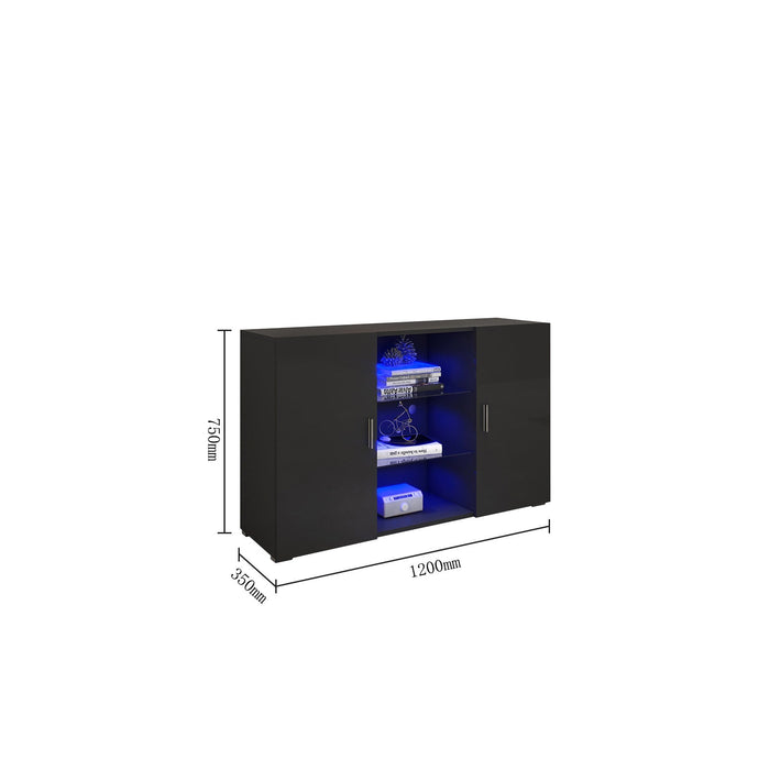 Black RGB LED lighting side stand for cabinets and bookshelves by sue-e furniture, featuring modern design and ambient lighting.