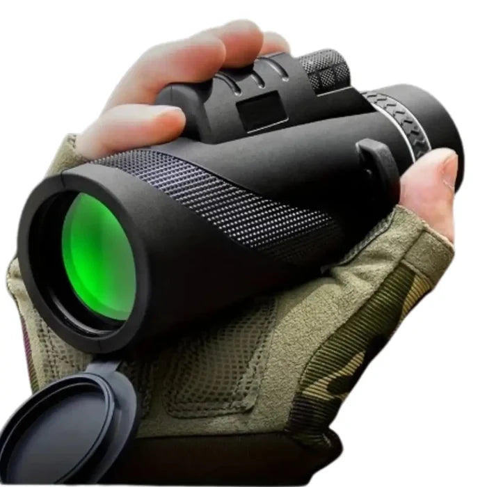 Habicare SS Zoom Monocular Telescope with Tripod and Phone Clip showing detailed optics and accessories for outdoor viewing.