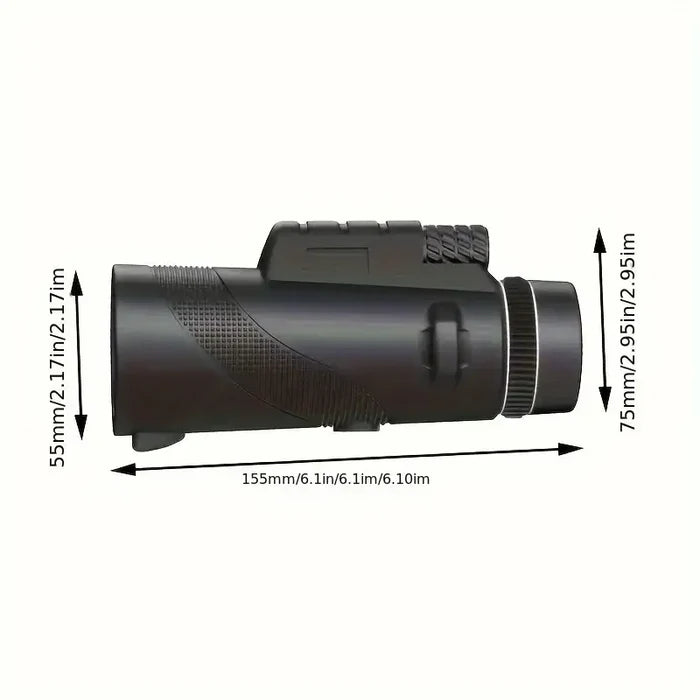 Habicare Zoom Monocular Telescope with tripod and phone clip, compact optical device for enhanced outdoor viewing.