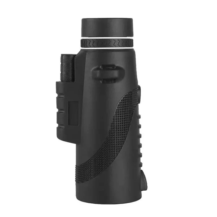 Habicare SS Zoom Monocular Telescope with tripod and phone clip, compact device for distant viewing and smartphone photography.